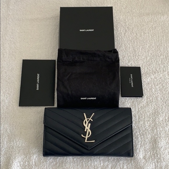 Yves Saint Laurent Handbags - YSL Grain De Poudre Matelasse Chevron Flap Wallet